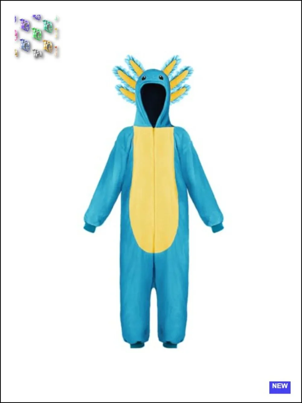 Kids Halloween Axolotl Costume Zip-Up Hooded Jumpsuit Cosplay Party One-Piece